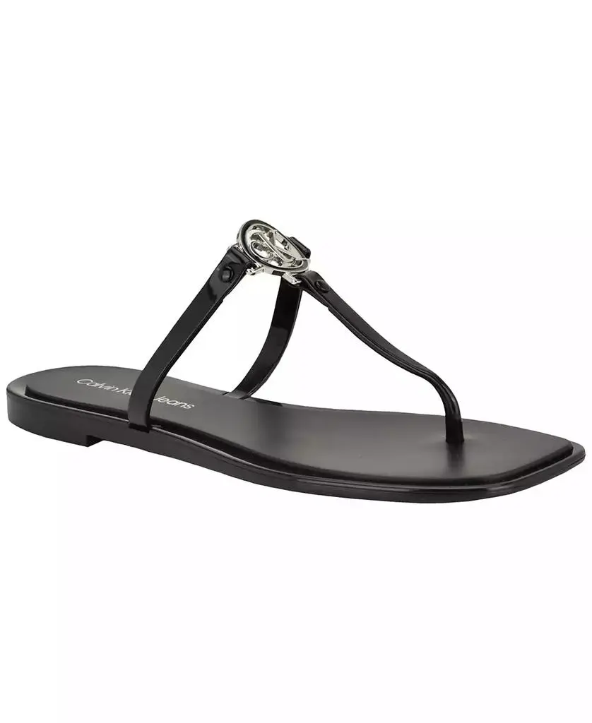Calvin Klein Women's Ellye Jelly Logo T-Strap Flat Sandals