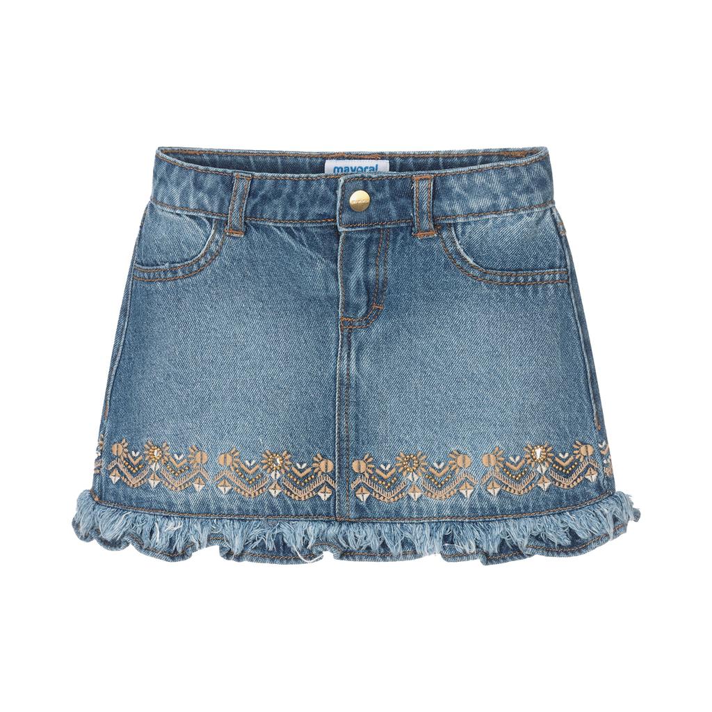 MAYORAL Blue Denim Embroidered Skirt