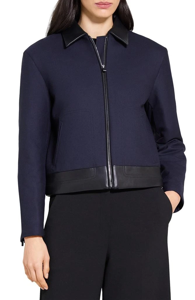 Theory Boxy Crop Jacket with Leather Trim 4