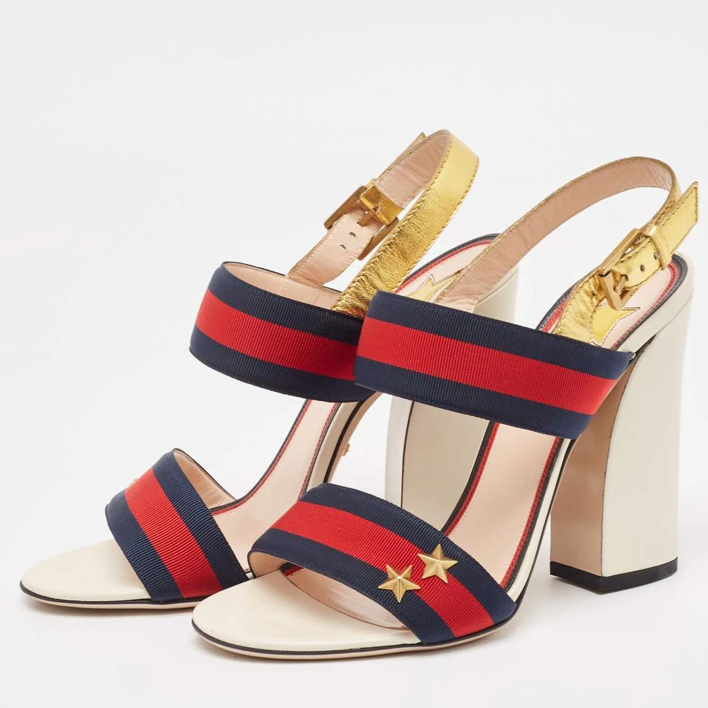 Gucci Gucci Gold Leather and Grosgrain Web Aline Sandals Size 38 2