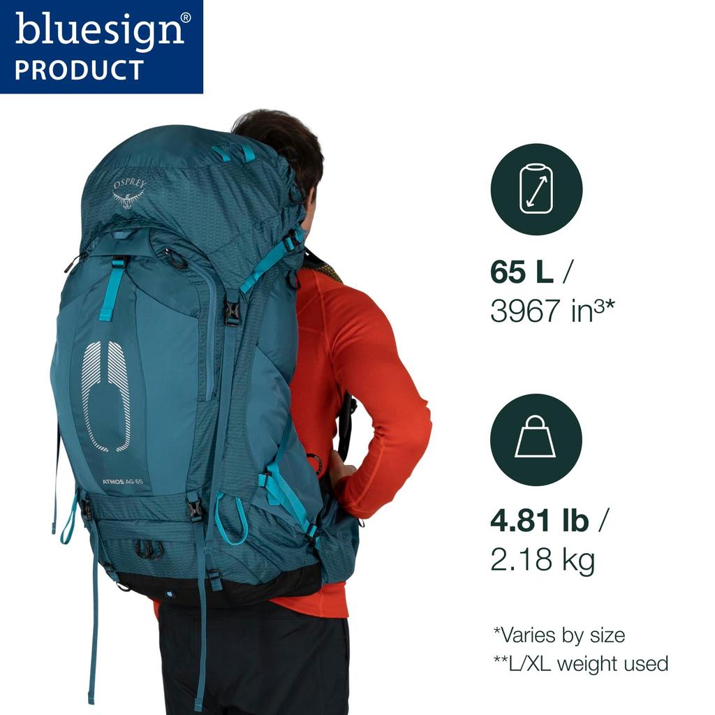 Osprey Osprey Atmos AG 65L Men
s Backpacking Backpack, Black, L/XL