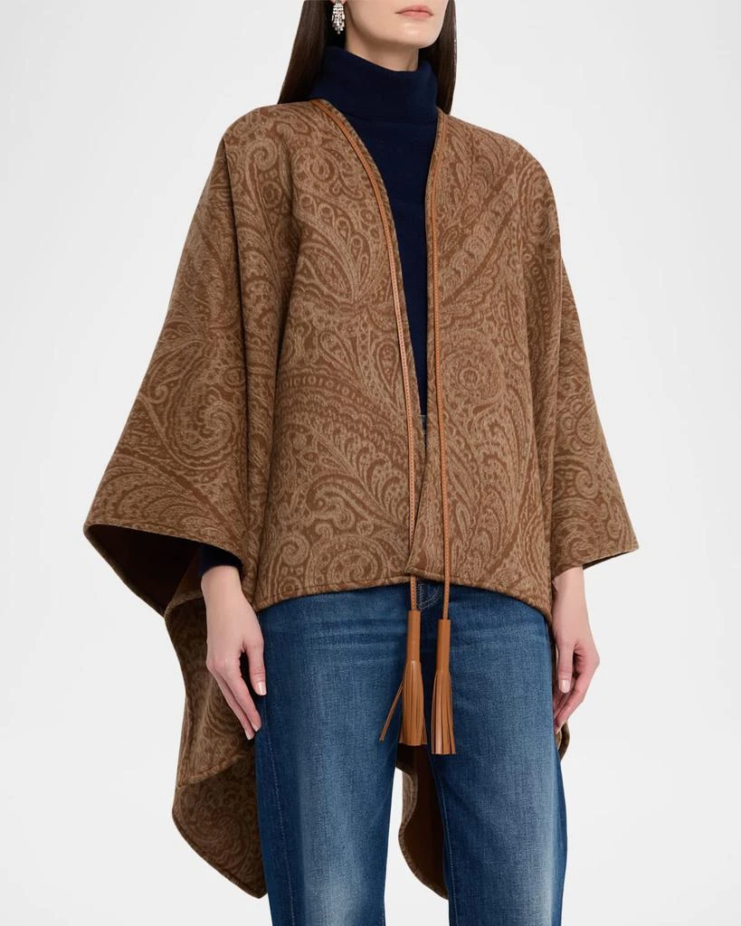 ETRO Paisley Wool-Cashmere Cape With Leather Tassels 4