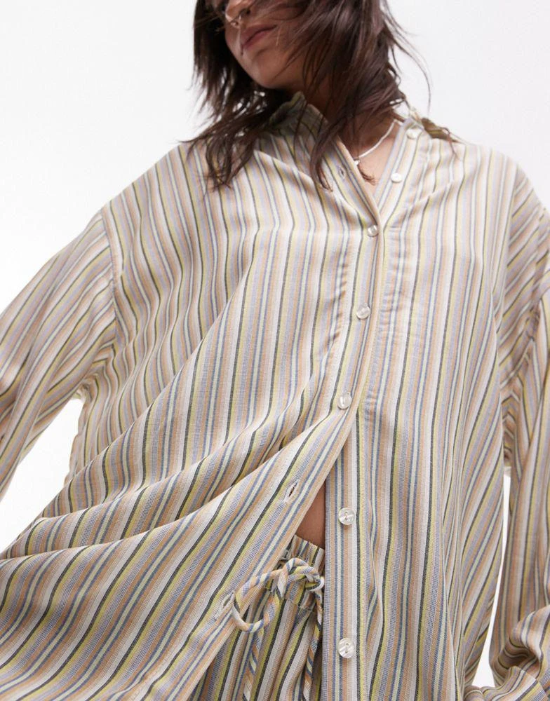 Topshop Topshop co-ord relaxed slubby shirt in green stripe 3