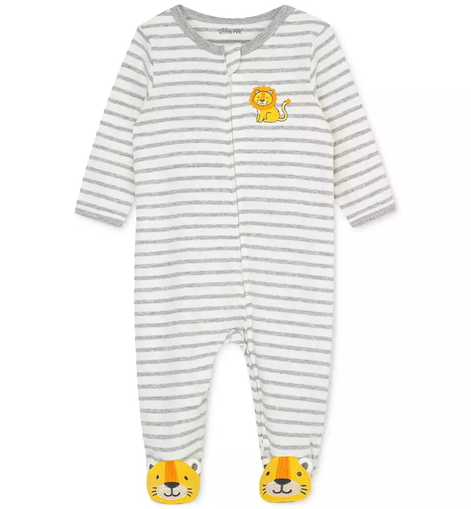 Little Me Baby Boys Long Sleeved Striped Lion Footed Coverall 1