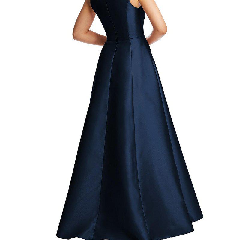 Alfred Sung Boned Corset Closed-Back Satin Gown with Full Skirt and Pockets D844
