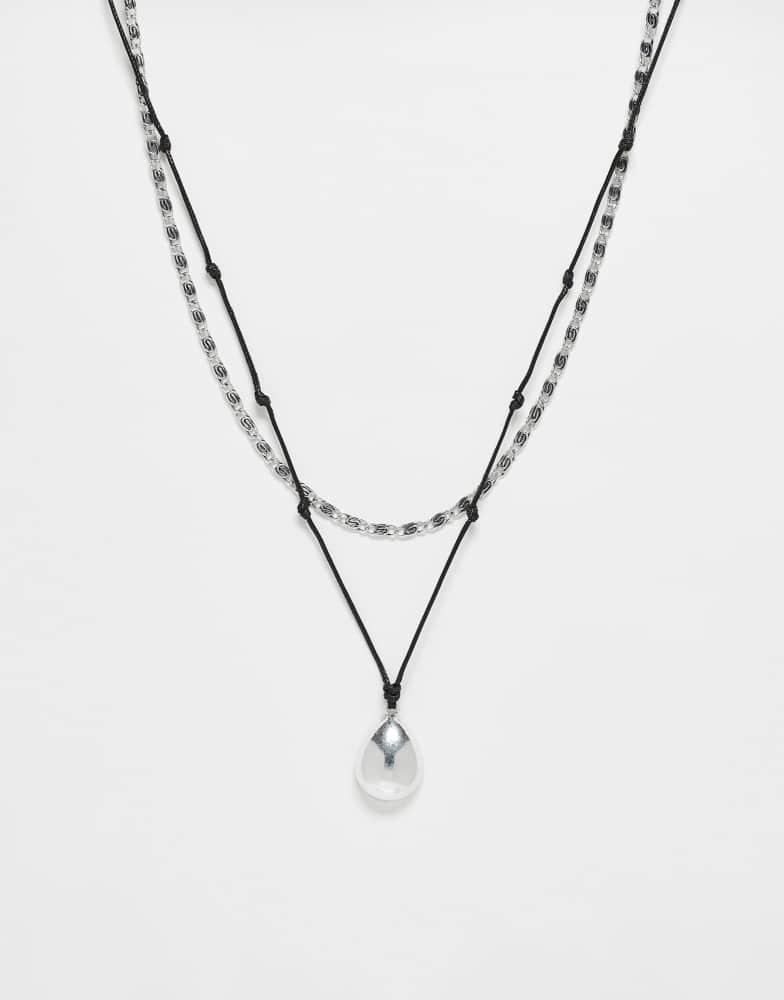 Reclaimed Vintage Reclaimed Vintage unisex cord 2 row necklace in silver