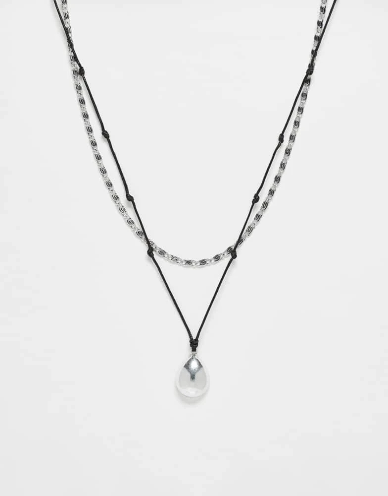 Reclaimed Vintage Reclaimed Vintage unisex cord 2 row necklace in silver 1