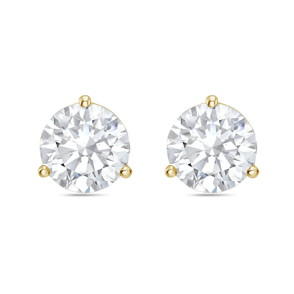 Diana M. 14kt yellow gold round lab grown stud earrings weighing 9.00 cts tw in a three prong setting