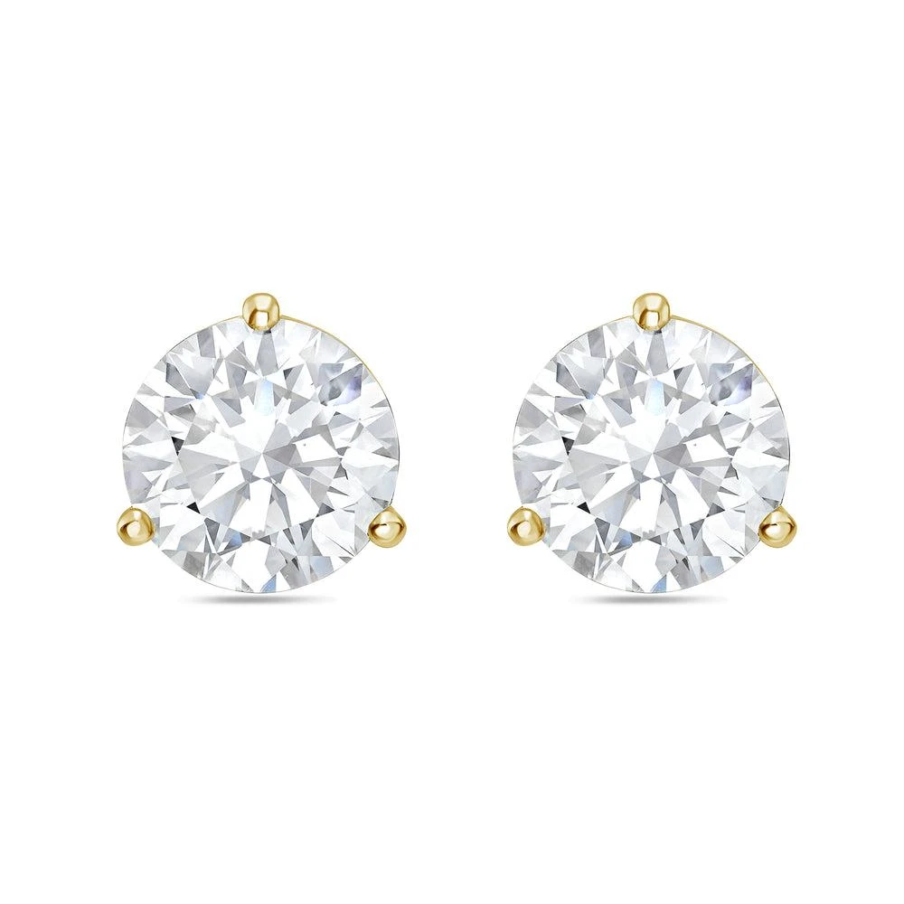 Diana M. 14kt yellow gold round lab grown stud earrings weighing 9.00 cts tw in a three prong setting 2