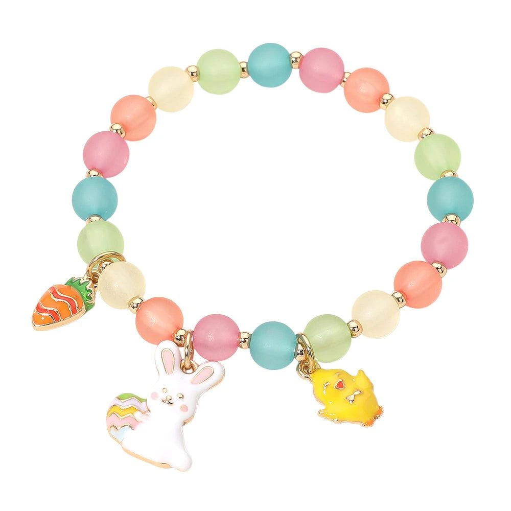 FASHNZFAB Easter Bunny Chick Carrot Charm Beaded Stretch Bracelet 2
