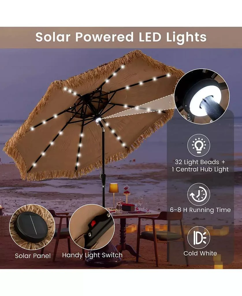 Gymax 10 FT Hula Thatched Tiki Umbrella 2-Tier Hawaiian Style Solar Patio Umbrella 6