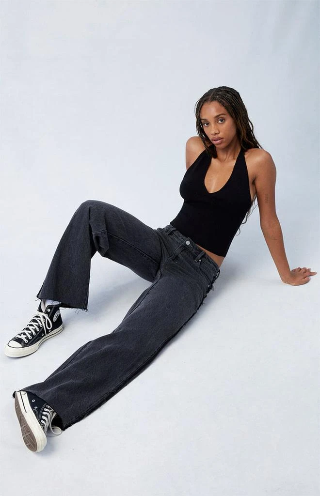 PacSun Black Frayed Wren Low Rise Wide Leg Jeans 6