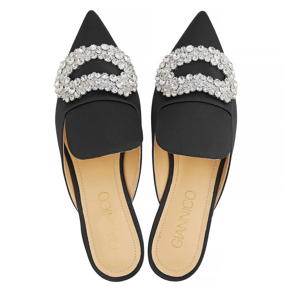 GIANNICO Ladies Black Daphne Flat Satin Mules