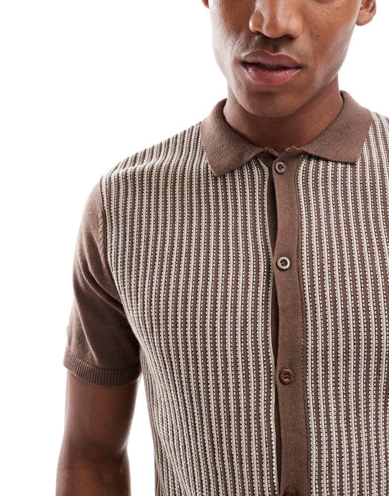 Brave Soul Brave Soul Knitted short sleeve shirt in brown