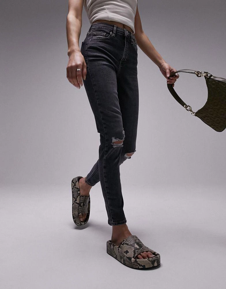 Topshop Topshop high rise Jamie jeans with knee rips in dirty grey 3