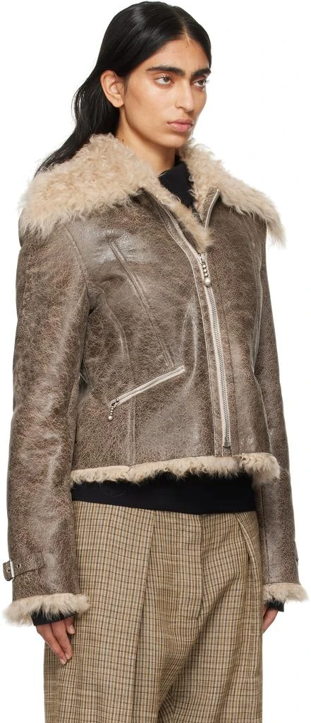 Acne Studios Brown Cracked Shearling Jacket 2
