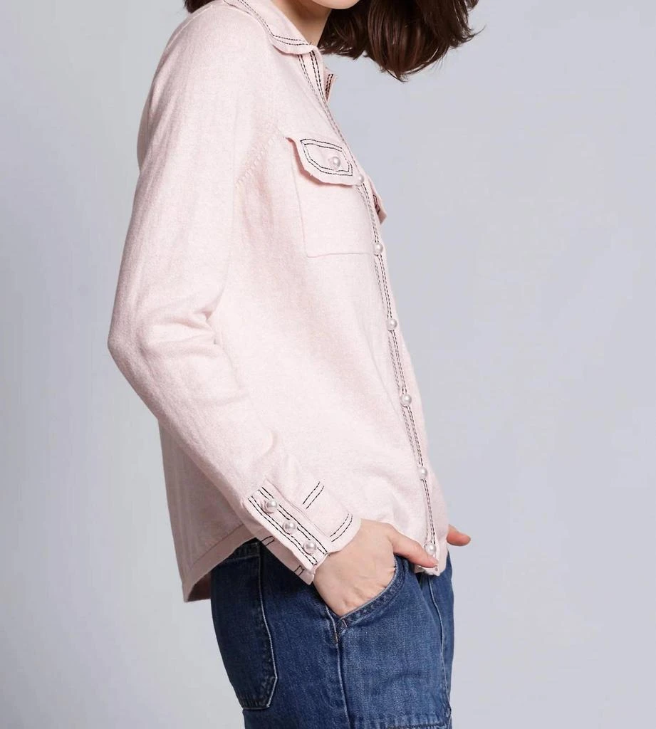 Minnie Rose Minnie Rose - Cotton Cashmere Pearl Button Shirt with Stitching 2