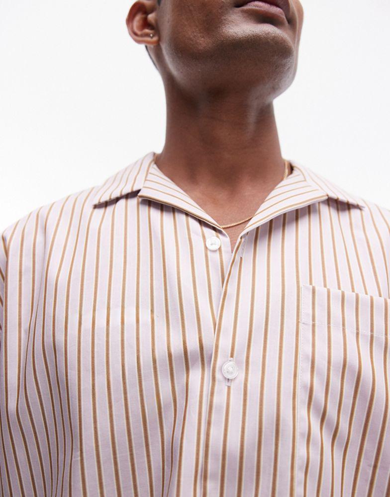 Topman Topman short sleeve relaxed stripe shirt in pink