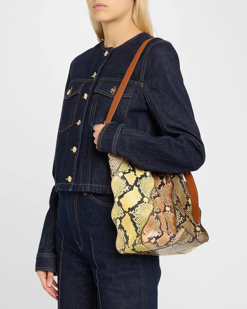 Ulla Johnson Adria Pleated Wave Snakeskin-Embossed Bucket Bag 2