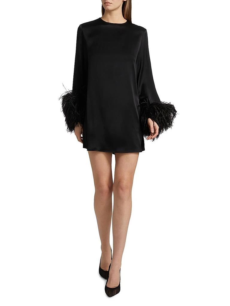 LAPOINTE Double-Face Satin Feather-Cuff Minidress 2