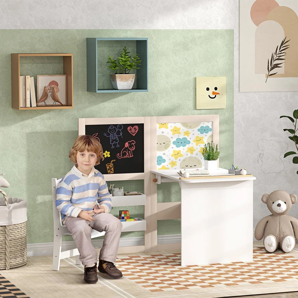 Hivvago 3-in-1 Kids Activity Table with Whiteboard and Storage 2