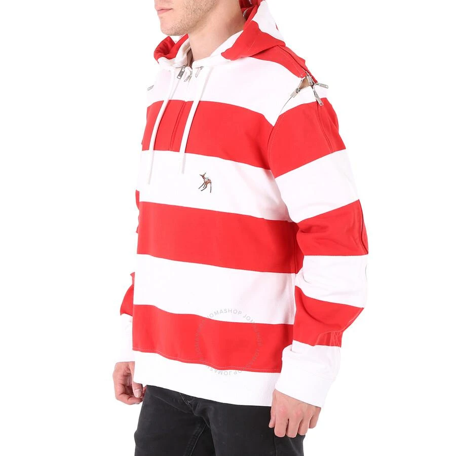 Burberry Men's Red Zip Detail Striped Cotton Hoodie 3