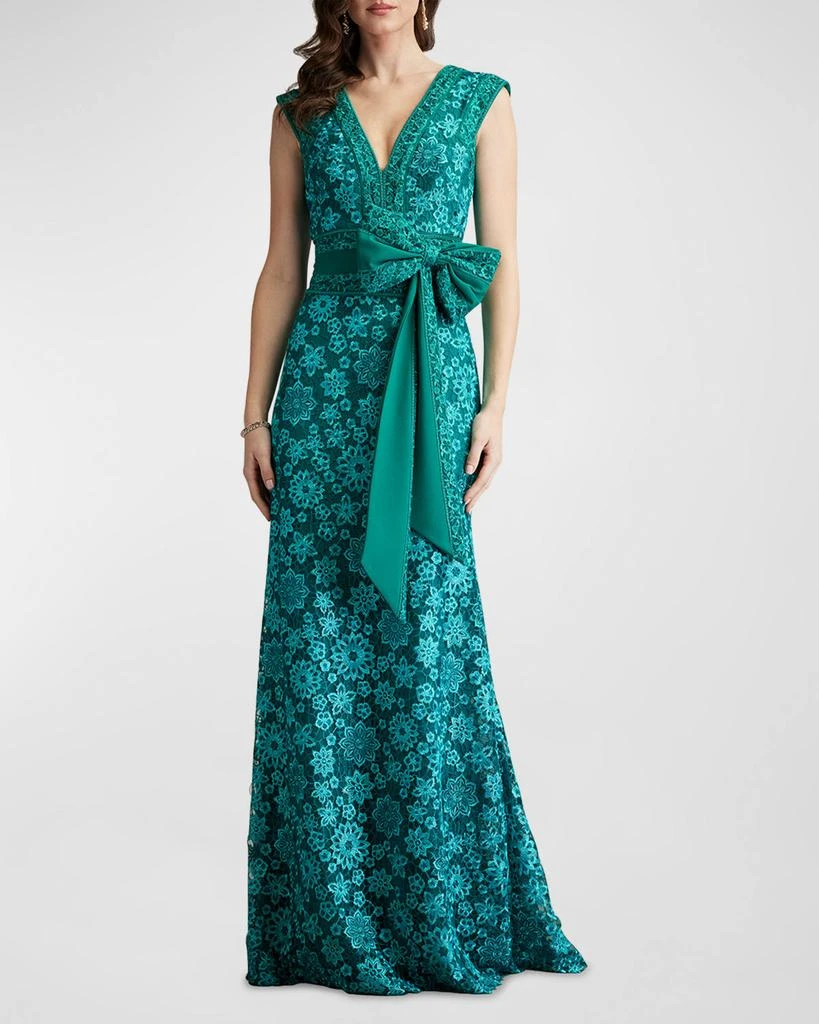 Tadashi Shoji Sleeveless Bow-Front Floral Lace Gown 5