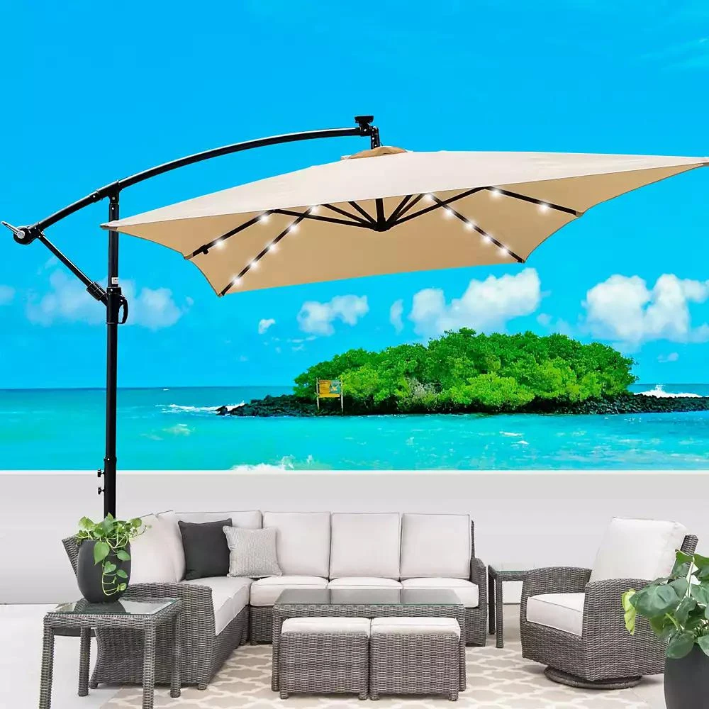 Streamdale Furniture Streamdale Solar Powered LED Patio Umbrella, 8 Ribs, Crank and Cross Base 10