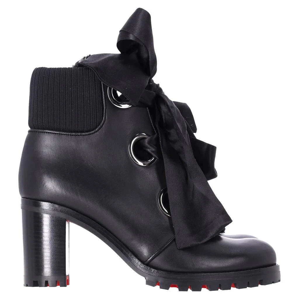 Christian Louboutin Jenny Bow Lace Heeled Ankle Boots in Black Calf Leather 1