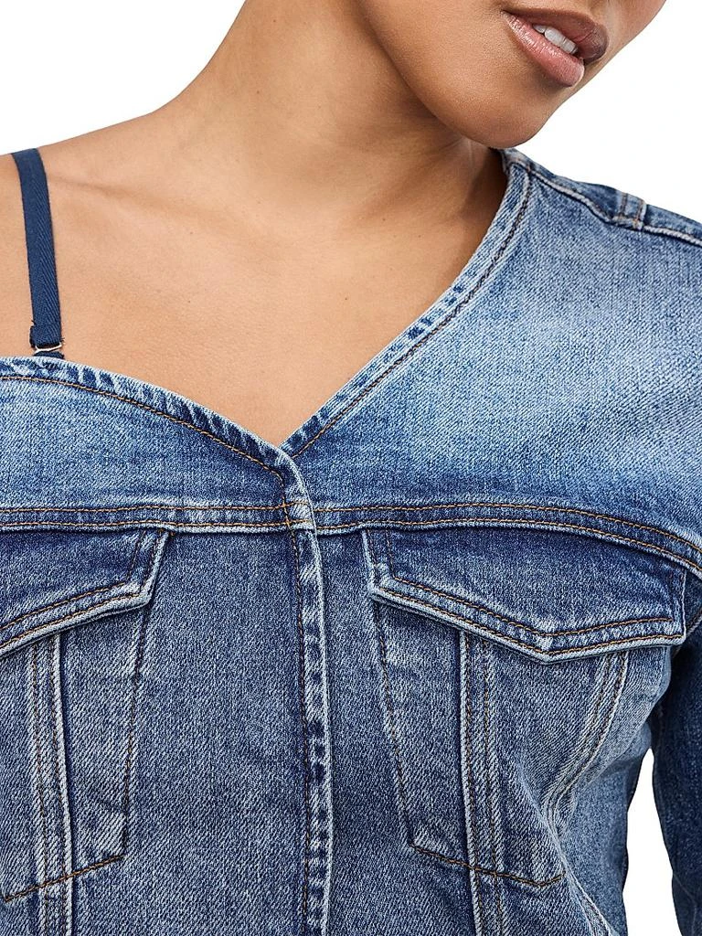 Good American Asymmetric Denim Flare Sleeve Split-Hem Shirt 6