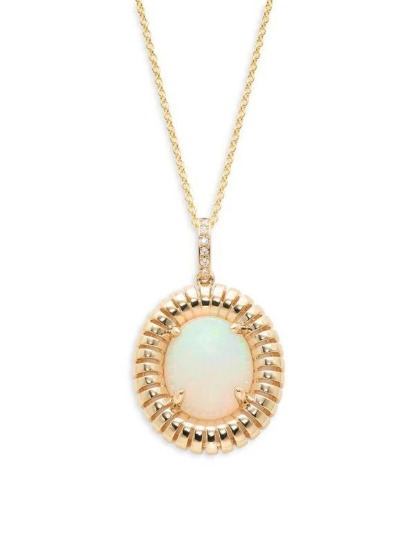 Effy 14K Yellow Gold, Ethiopian Opal 
Diamond Pendant Necklace 1
