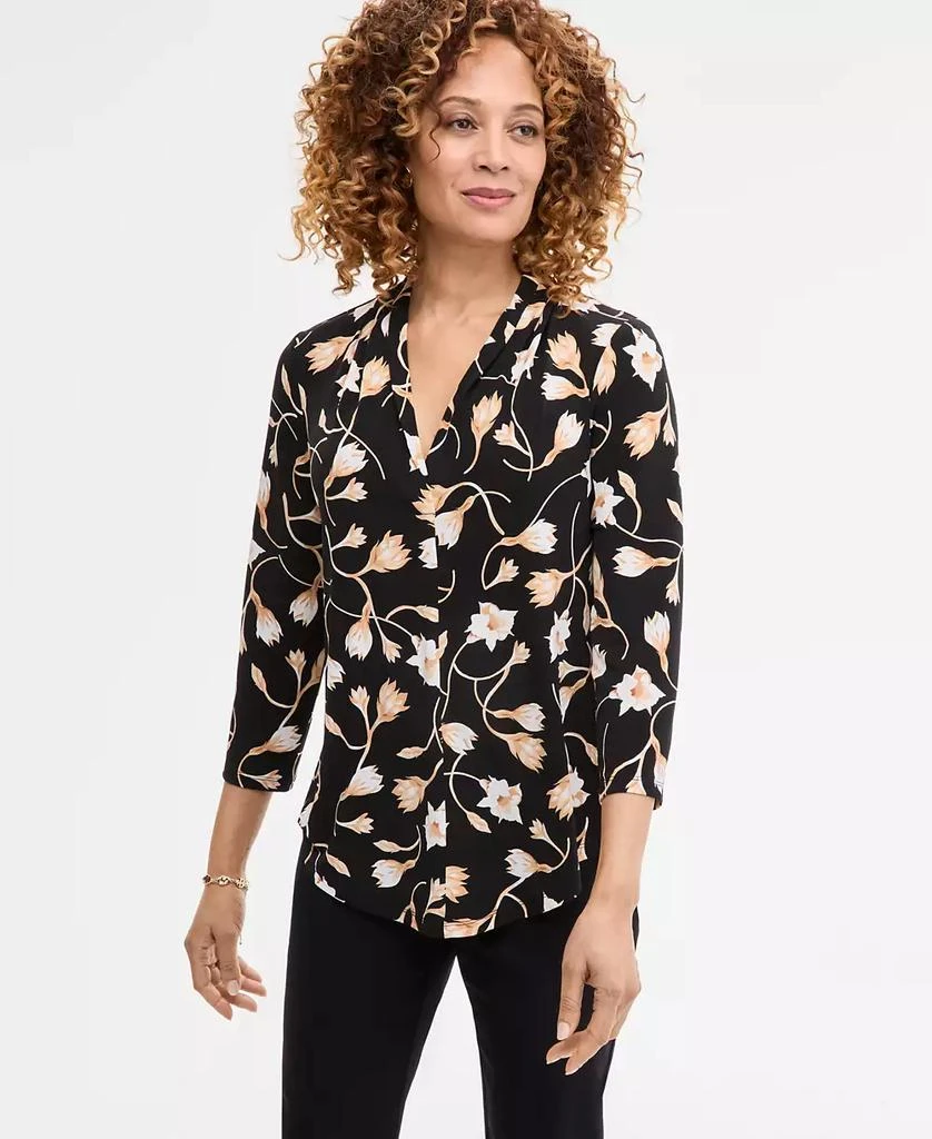 JM Collection Women's Printed 3/4 Sleeve V-Neck Knit Top, Exclusively at Macy's 1