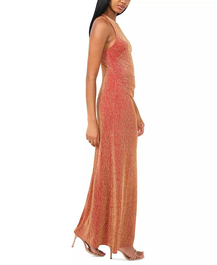 knee length dresses for ladies High Neck Crystal Detail Metallic Slit Dress  Mac Duggal