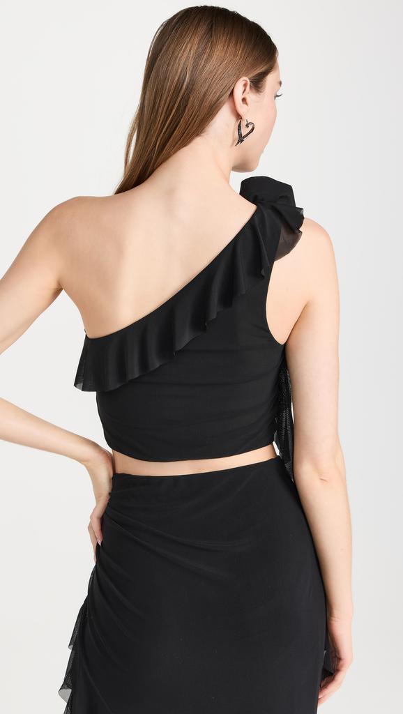 AFRM Kellon Rosettte One Shoulder Ruffle Crop Top