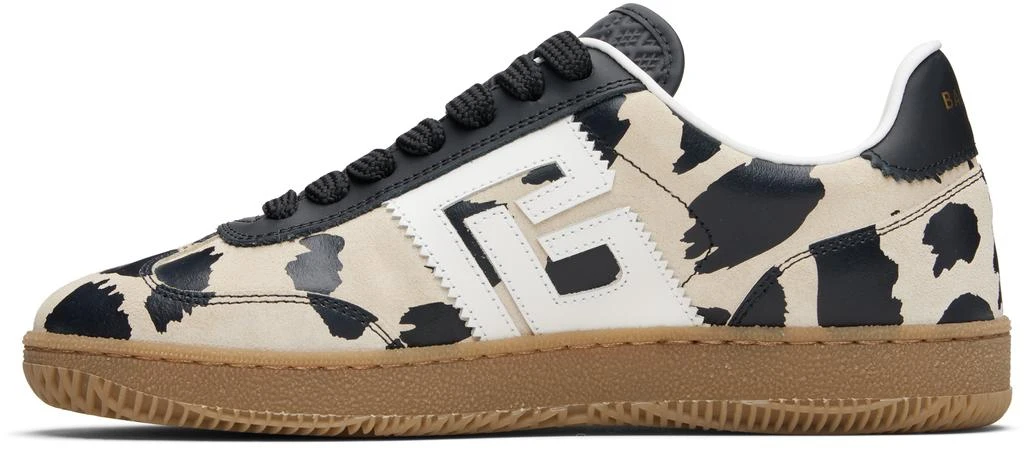 Balmain Black 
Beige Swan Leopard Print Suede Leather Sneakers 3