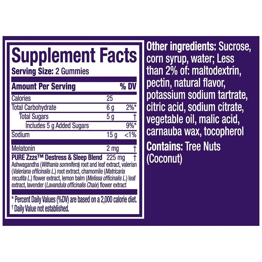 PURE Zzzs De-Stress Melatonin Sleep Aid Gummies, Dietary Supplement, 1mg Blackberry Vanilla 2