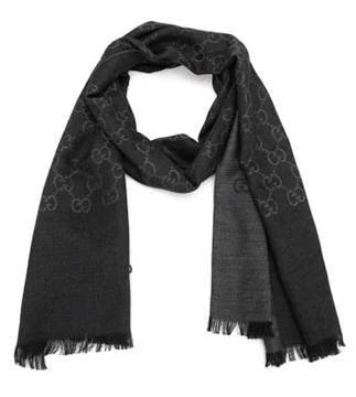Gucci Gucci - Black/Dark Grey GG Monogram Webbing Reversible Wool and Silk Blend Scarf