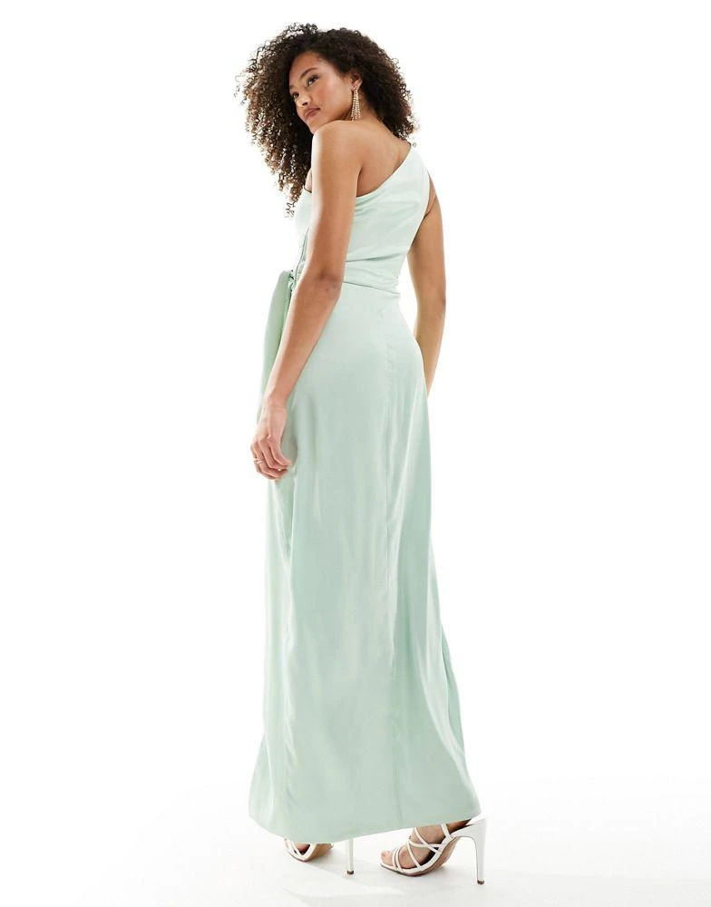 TFNC TFNC Bridesmaids one shoulder maxi dress with pleated detail in fresh mint 3