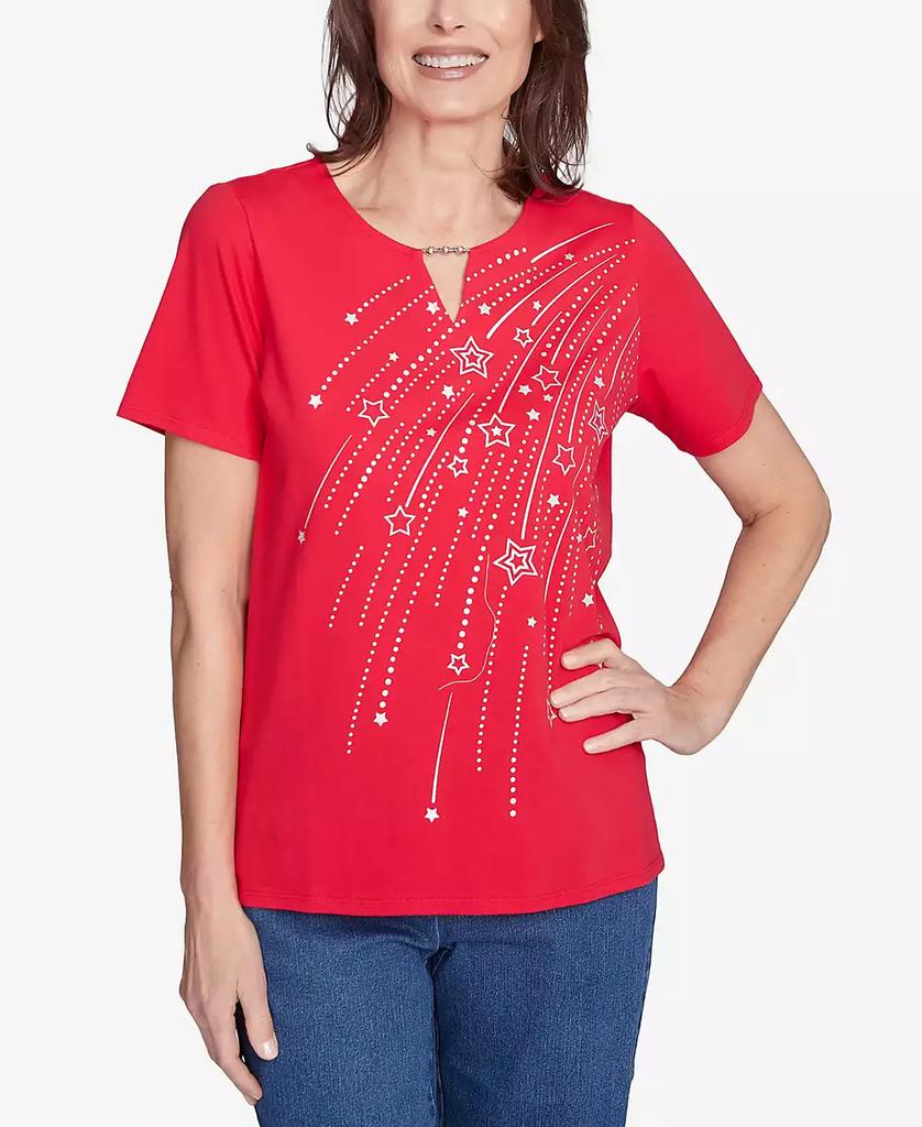 Alfred Dunner Petite Dazzling Shooting Stars with Beaded Split Neck Top