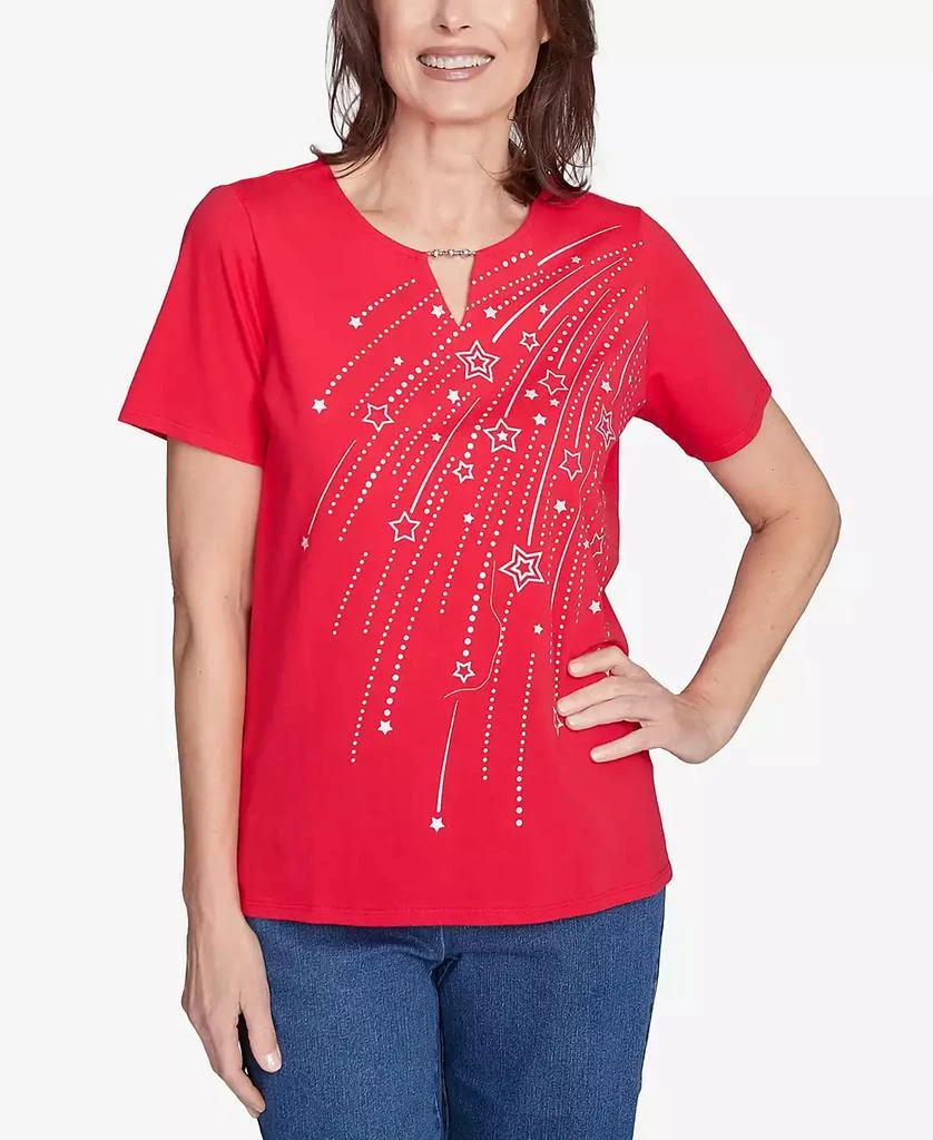 Alfred Dunner Petite Dazzling Shooting Stars with Beaded Split Neck Top 1