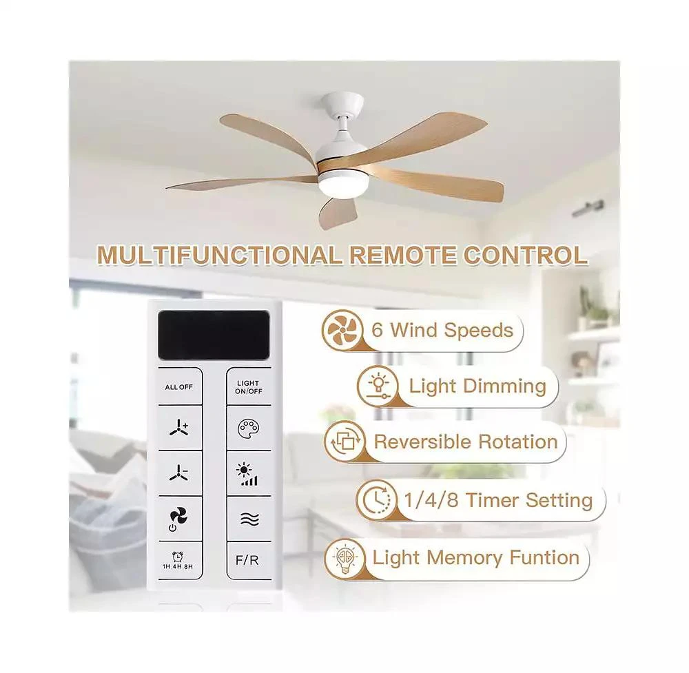 Sofucor 52-inch Modern Smart Standard White 5-Blade Ceiling Fan with Remote Control and LED Light 4