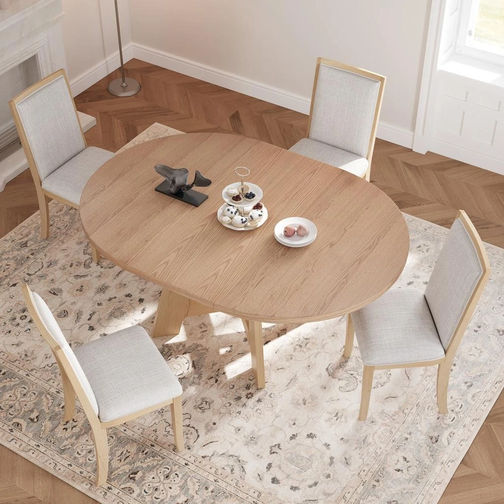Streamdale Furniture Streamdale Farmhouse Extendable Round Dining Table Set for 4 with Removable Leaf and Chairs