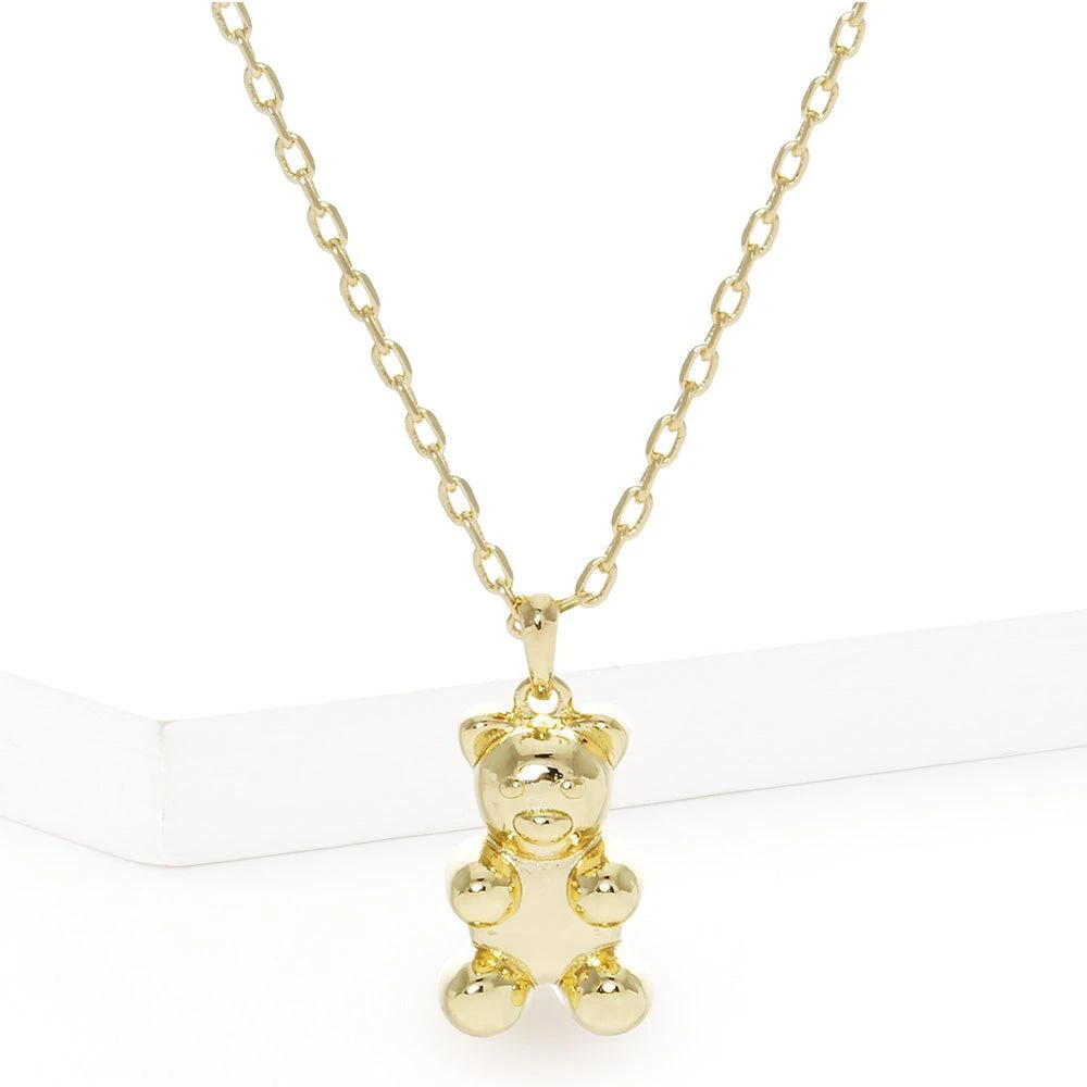 FASHNZFAB Gold Dipped Metal Bear Pendant Necklace