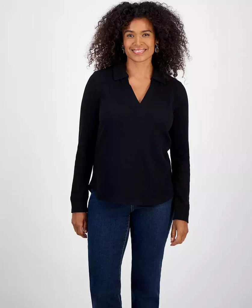 Petite Collared Long-Sleeve Thermal Top, Macy's Exclusive – On
