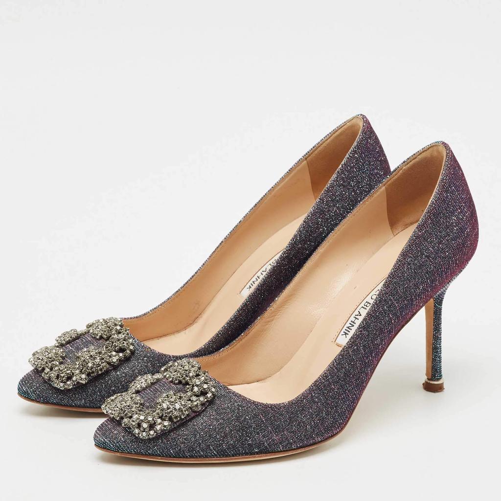 Manolo Blahnik Manolo Blahnik Multicolor Glitter Fabric Hangisi Pumps Size 37