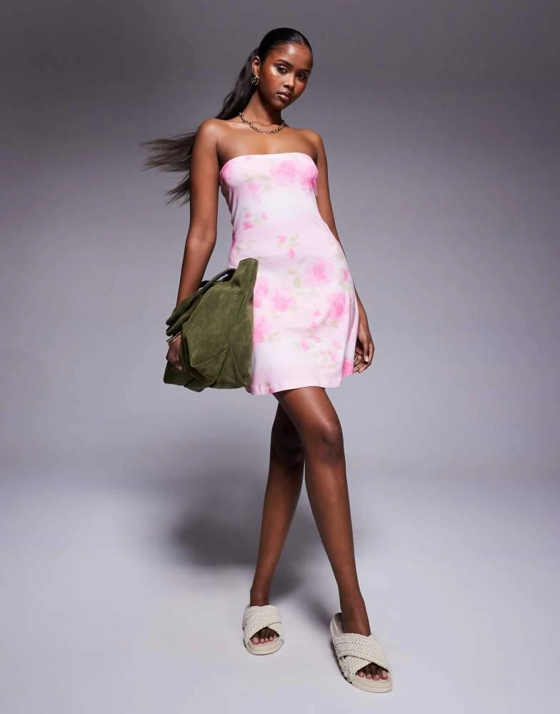 ASOS ASOS DESIGN bandeau mini swing dress in pink blurred print 1