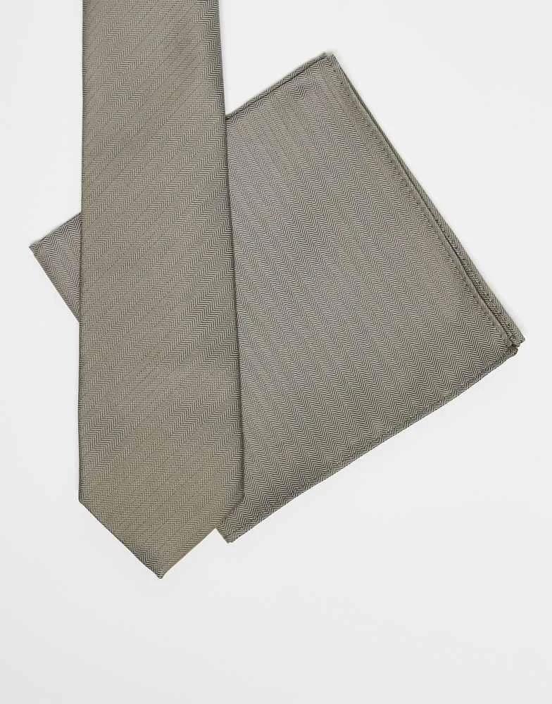 ASOS ASOS DESIGN standard tie in stone with pocket square 1
