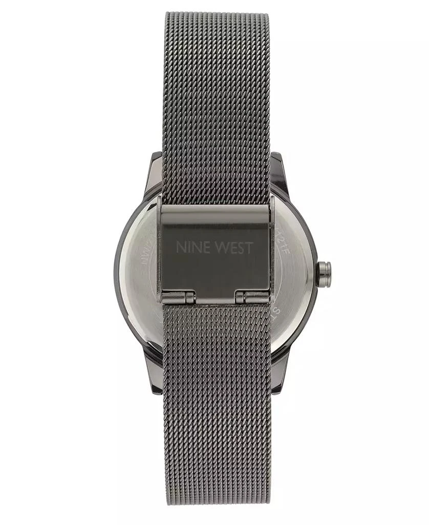 Nine West Women's Quartz Dark Gray Stainless Steel Mesh Band and Flower Pattern Watch, 35mm 2