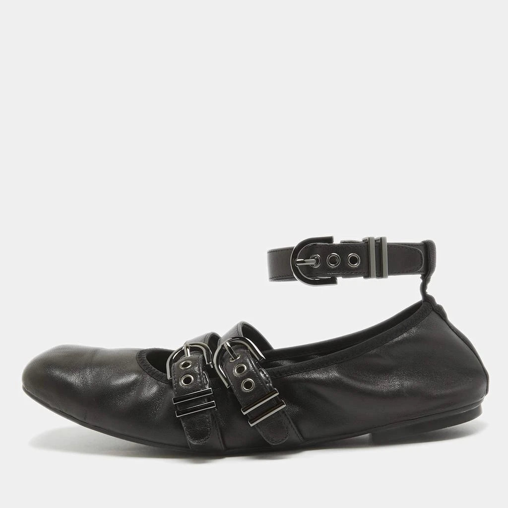 Stuart Weitzman Stuart Weitzman Black Leather Bolshoi Buckle Detail Ballet Flats Size 40 1