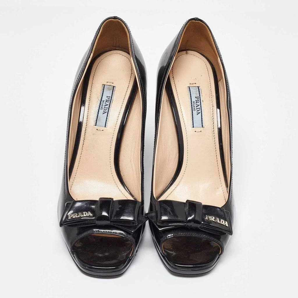 Prada Prada Black Patent Leather Bow Peep Toe Wedge Pumps Size 39 3